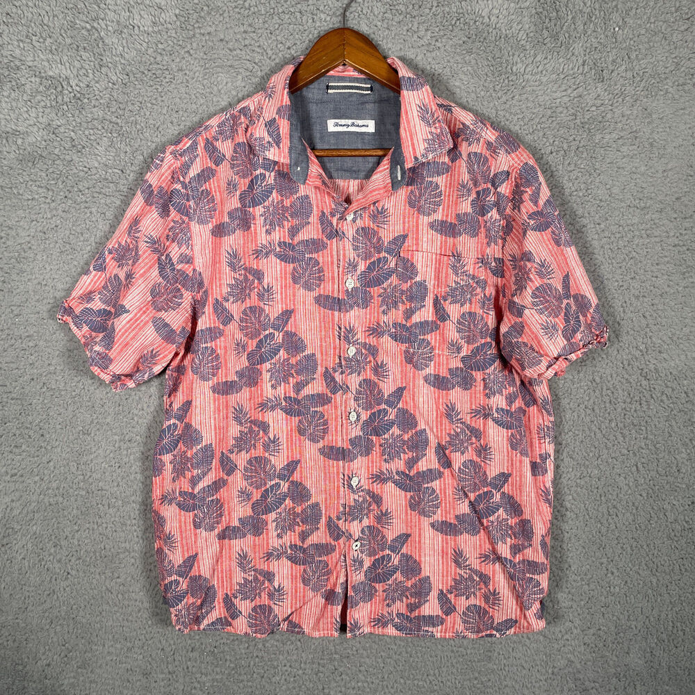 Tommy Bahama Linen Blend Fitzroy Fronds Short Sleeve Camp Shirt Size Large